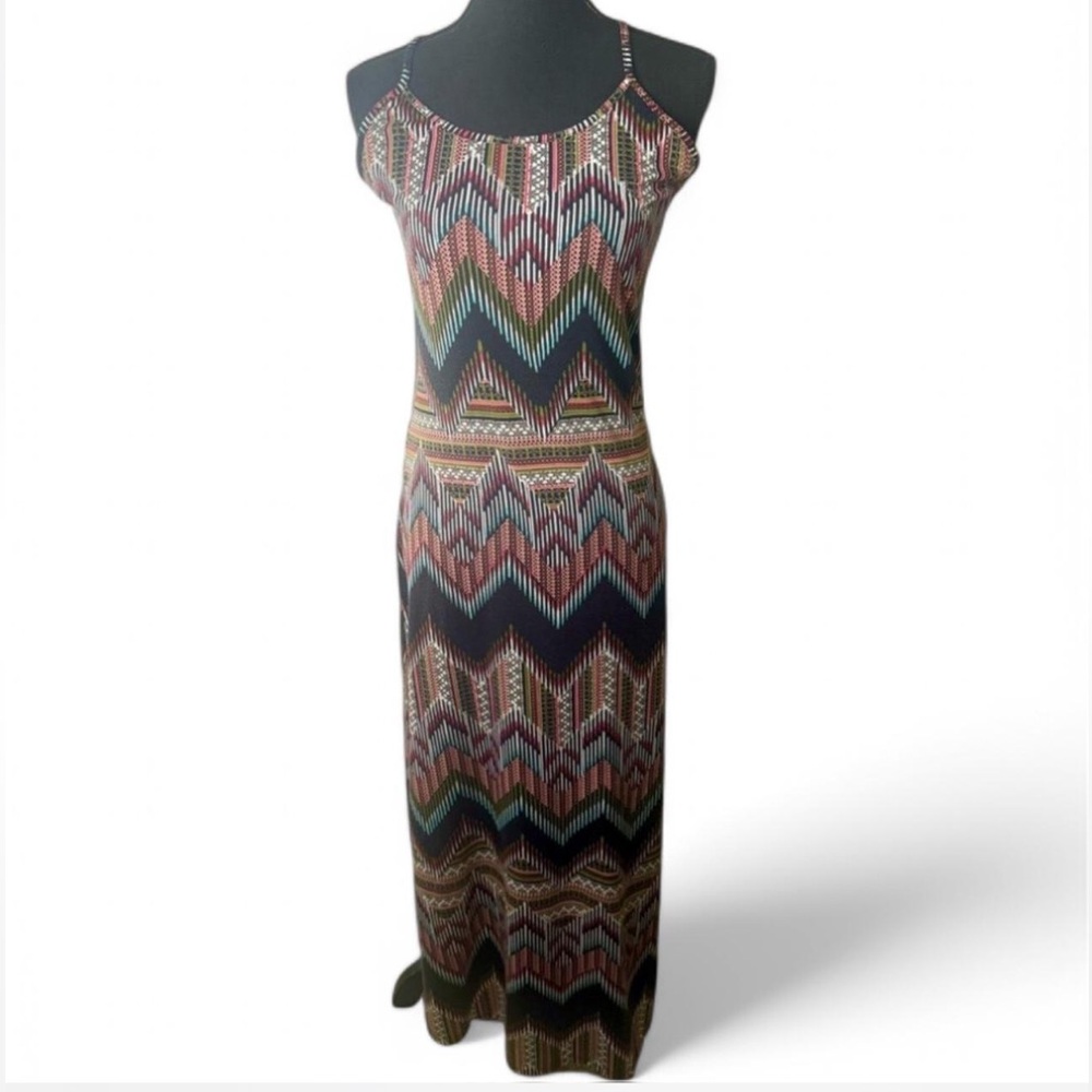 Tribal bodycon maxi dress with side slits in size Medium